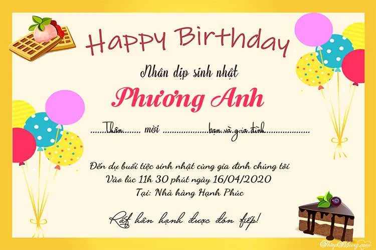 thiệp mời tiệc sinh nhật